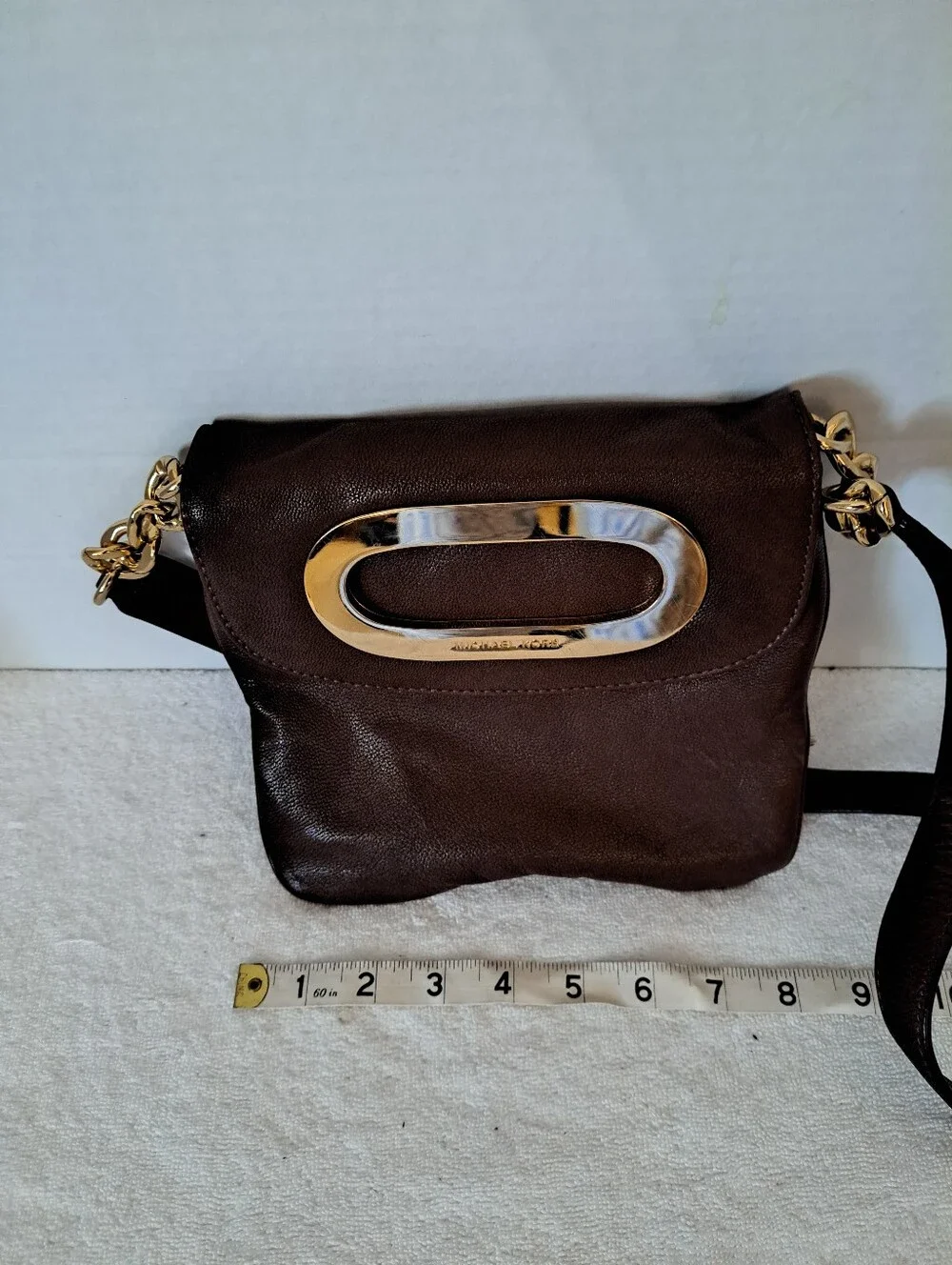 Michael Kors Brown Leather Crossbody Bag with Gold Accent And Dust Bag
